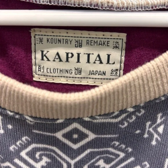 Kapital Kountry Japan Bandana Patchwork Grey Purple Sweatshirt Mens 3 Large NWT